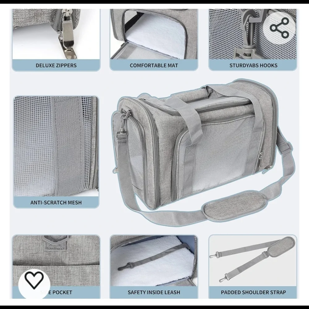 Collapsible Pet Carrier w/ Adjustable Strap Color:Gray
